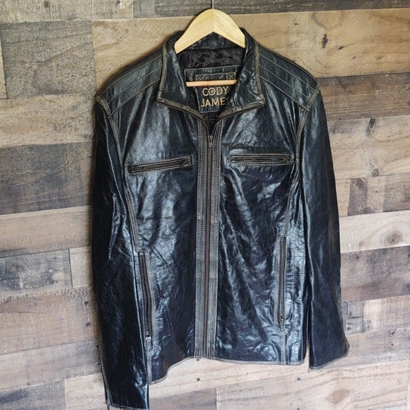 Cody James Moto Buffalo leather Jacket sz Med Mens - Picture 3 of 12